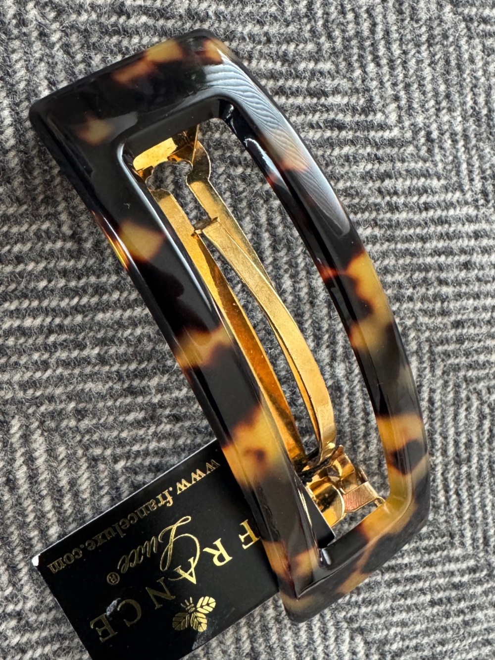 NWT, FRANCE LUXE, CUT OUT BARRETTE, IN TORTOISESHELL PATTERN
